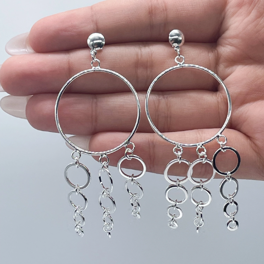 Silver Layered Modern Circle Drop Earrings