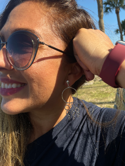 Silver Layered Modern Circle Drop Earrings