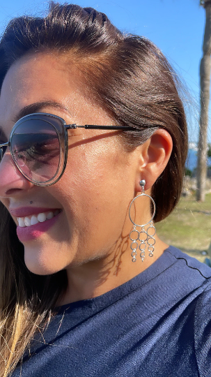 Silver Layered Modern Circle Drop Earrings