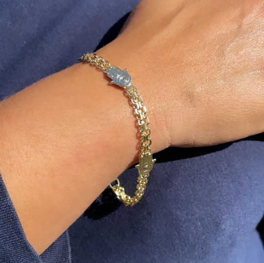 18k Gold Layered Bismarck Chain Bracelet Stamped With Hamsa Hand