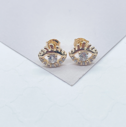 18k Gold Layered Zircon Protection Eye Stud