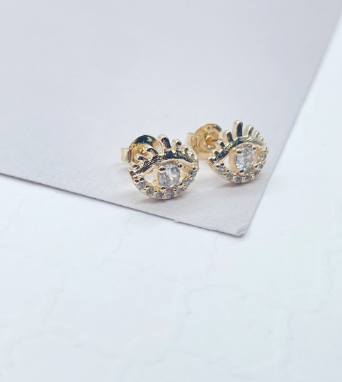 18k Gold Layered Zircon Protection Eye Stud