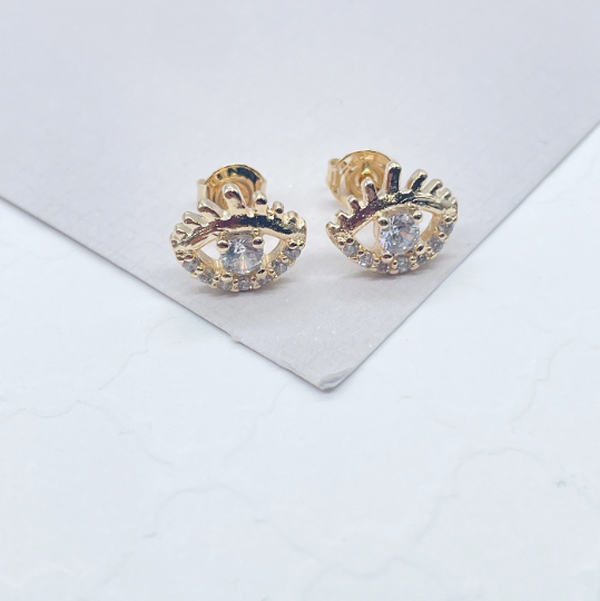 18k Gold Layered Zircon Protection Eye Stud