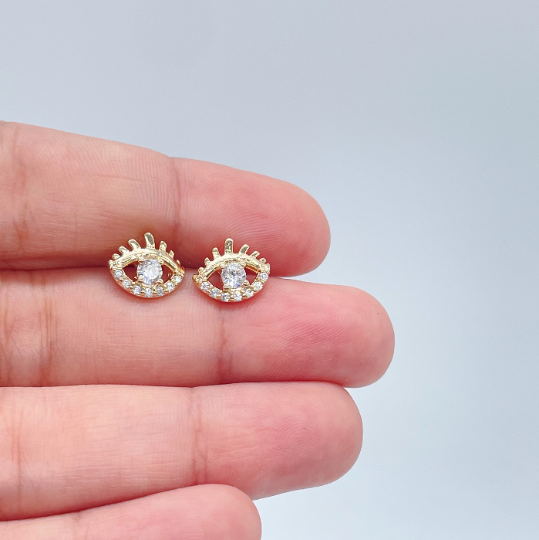 18k Gold Layered Zircon Protection Eye Stud