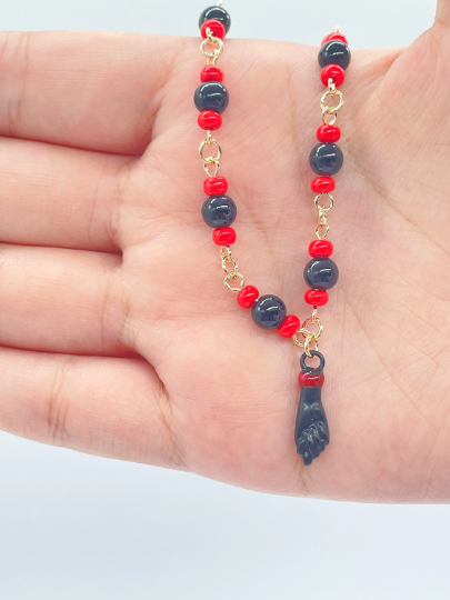 18k Gold Layered Azabache Closed Hand Anklet