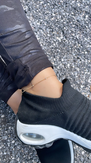 18k Gold Layered Box Chain Anklet Satellite Style