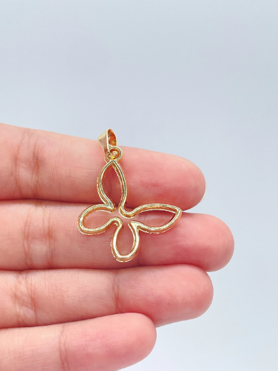 18 Gold Layered Solid See Through Butterfly Pendant