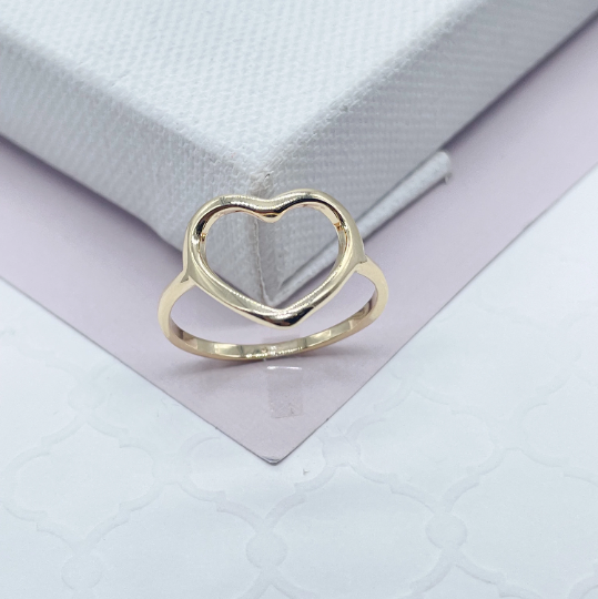 18k Gold Layered Simple Open Gold Heart Ring