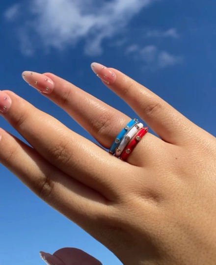 18k Gold Layered Colorful Enamel Stackable Rings With Small Stones