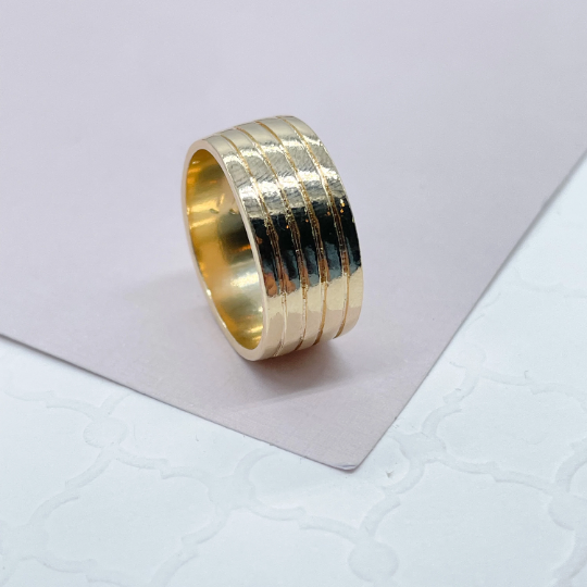 18k Plain Gold Layered Five Rowed Band Ring