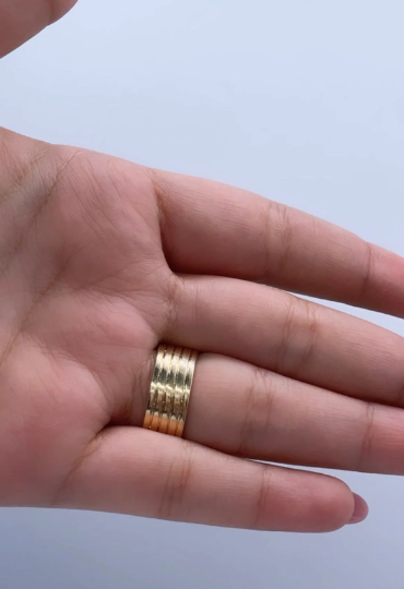 18k Plain Gold Layered Five Rowed Band Ring