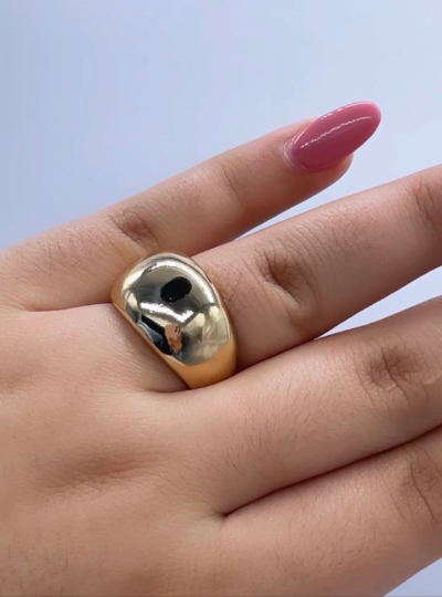 18k Gold Layered Plain Chunky Dome Band Ring