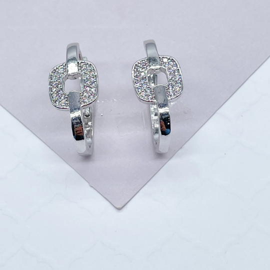 18k Gold Layered Zircon Single Link Earring