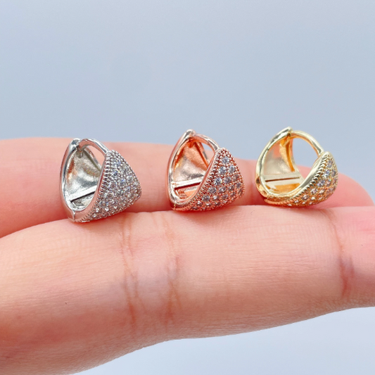 18k Gold Layered Small Children’s Micro Pave Cubic Zirconia Hoop Earrings