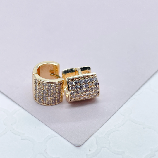 18k Gold Layered Tiny Micro Pave Cubic Zirconia Hoop Earrings