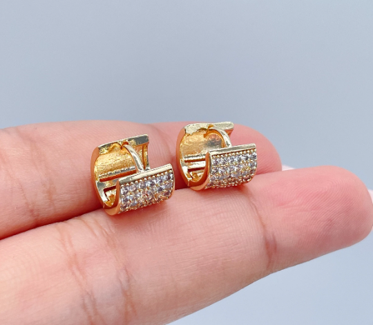 18k Gold Layered Tiny Micro Pave Cubic Zirconia Hoop Earrings