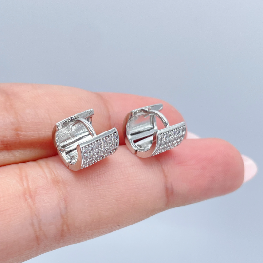 18k Gold Layered Tiny Micro Pave Cubic Zirconia Hoop Earrings