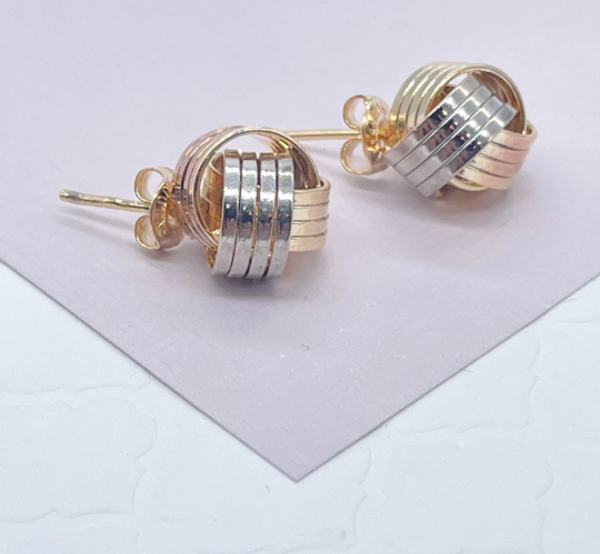 18k Gold Layered Tri Color Love Knot Stud Earrings Sizes Small, Medium And Large And Jewelry Making Supplies