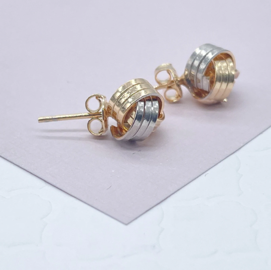 18k Gold Layered Tri Color Love Knot Stud Earrings Sizes Small, Medium And Large And Jewelry Making Supplies