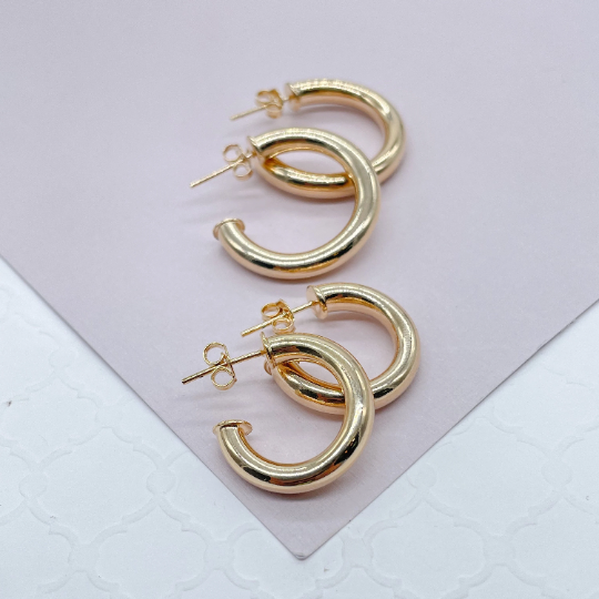 18k Gold Layered 4mm Wide Simple Open Hoop Earrings Available 20mm and 25mm