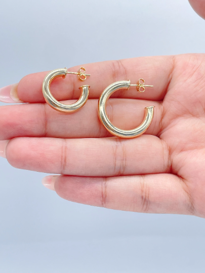 18k Gold Layered 4mm Wide Simple Open Hoop Earrings Available 20mm and 25mm