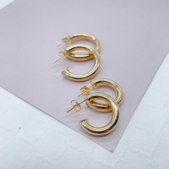 18k Gold Layered 4mm Wide Simple Open Hoop Earrings Available 20mm and 25mm