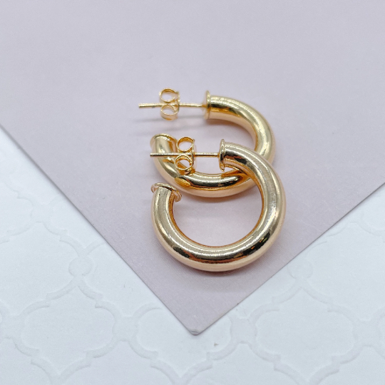 18k Gold Layered 4mm Wide Simple Open Hoop Earrings Available 20mm and 25mm