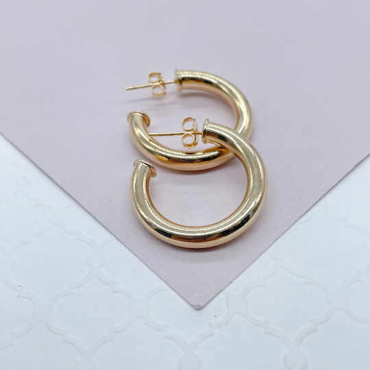 18k Gold Layered 4mm Wide Simple Open Hoop Earrings Available 20mm and 25mm