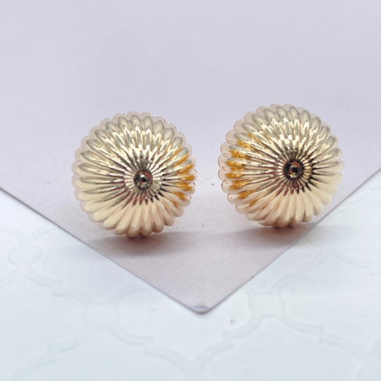 18k Gold Layered Half Sphere Umbrella Textured Earrings