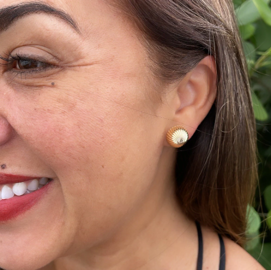 18k Gold Layered Half Sphere Umbrella Textured Earrings