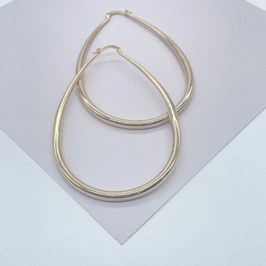 18k Gold Layered Plain Tear Drop Shaped Hoop Earrings