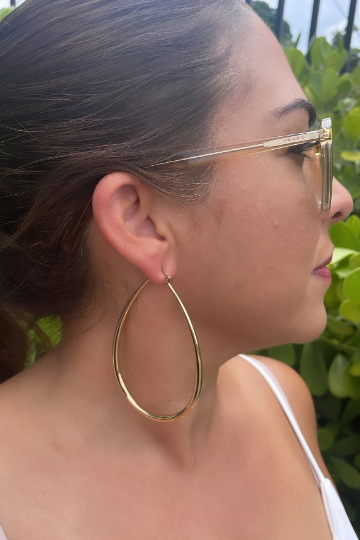 18k Gold Layered Plain Tear Drop Shaped Hoop Earrings