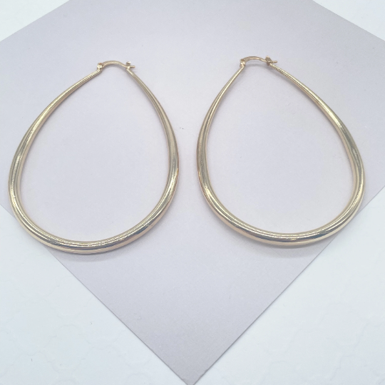 18k Gold Layered Plain Tear Drop Shaped Hoop Earrings