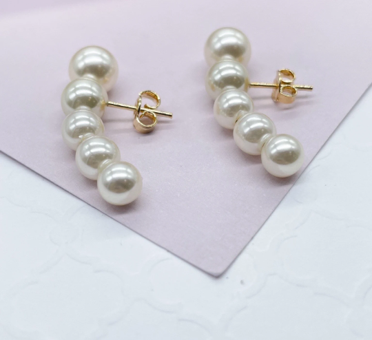 18k Gold Layered 5 Firm Simulated Pearl Earrings