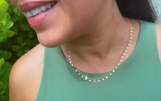 18k Gold Layered Little Star Choker Featuring Stars All Around Curb Cuban Chain.