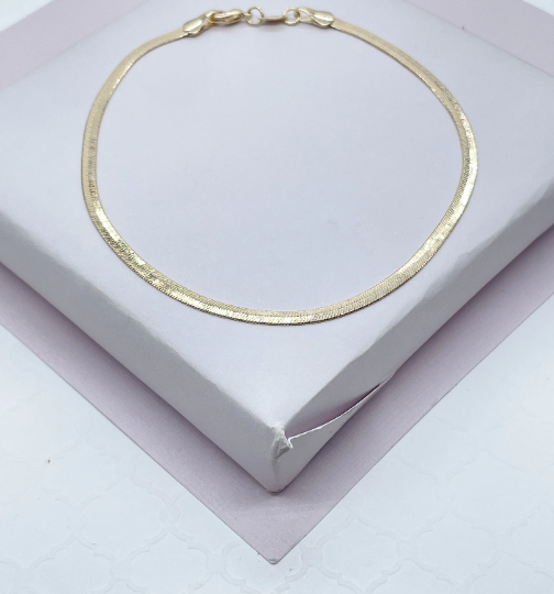 18k Gold Layered Simple Thin 3mm Herringbone Chain