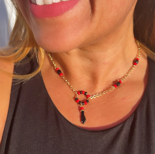 18k Gold Layered Azabache Hand Set With Red and Black Beads jewelry Making Supplies