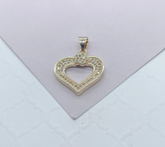 18k Gold Layered Micro Pave Cubic Zirconia Heart Pendant
