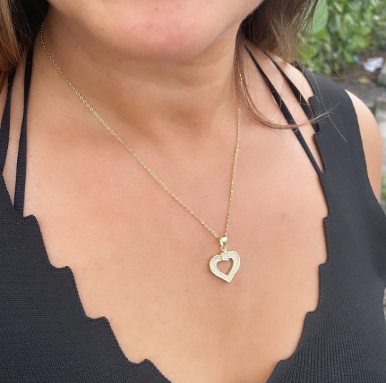 18k Gold Layered Micro Pave Cubic Zirconia Heart Pendant