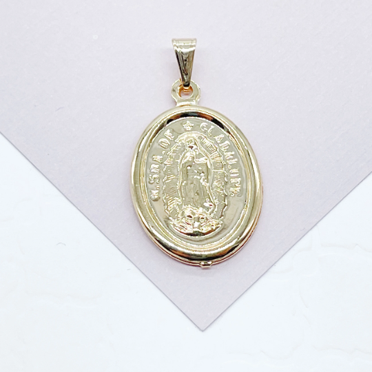 18k Gold Layered 15mm Our Lady of Guadalupe Oval Charm La Virgen de Guadalupe Pendant Dije Jewelry Suppliesg Supplies Dainty Pendant