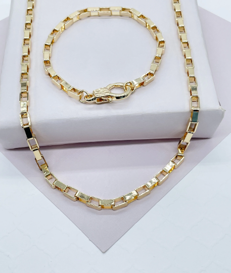 18k Gold Layered Short Link Paper Clip Set With Hand-cuff Lobster Clasp