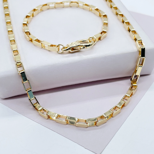 18k Gold Layered Short Link Paper Clip Set With Hand-cuff Lobster Clasp