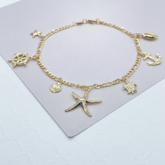 18k Gold Layered Summer Inspired Figaro Anklet