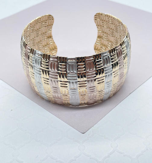 18k Gold Layered Textured Hand Painted Chunky Bangle Wholesale Jewelry