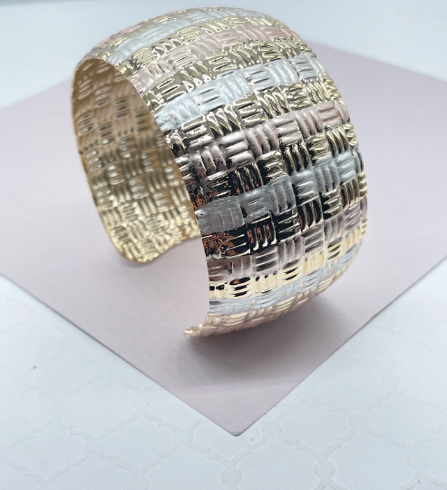 18k Gold Layered Textured Hand Painted Chunky Bangle Wholesale Jewelry