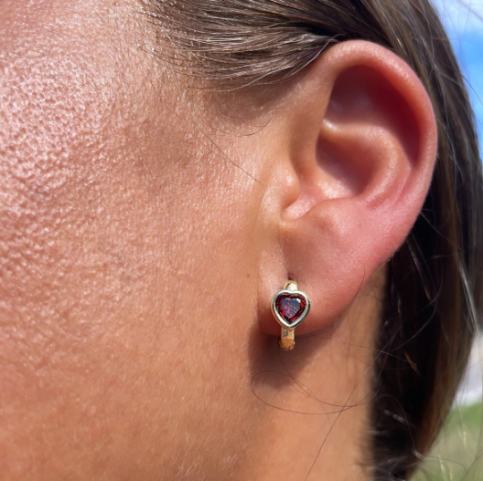 18k Gold Layered Heart Stone Huggie Small Hoop Earrings Hypoallergenic Jewelry