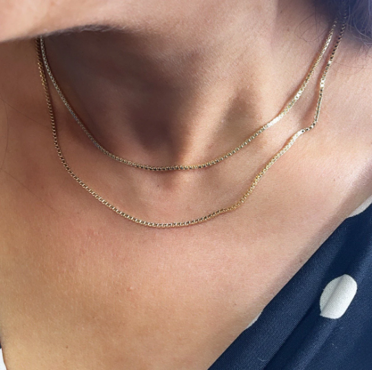 18k Gold Layered 1.5mm Thickness Box Chain, Available In 16” & 18” For
