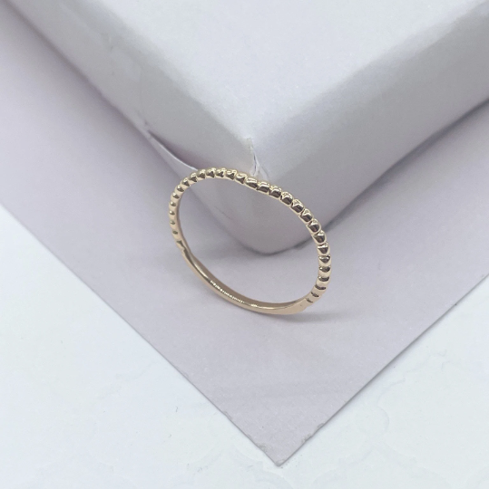 18k Gold Layered Minimalistic Beaded Gold Stackable Ring