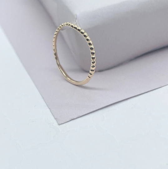 18k Gold Layered Minimalistic Beaded Gold Stackable Ring