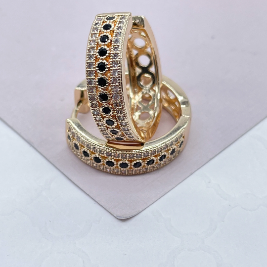 18k Gold Layered Pave Hoops With 1 Row of colorful Stones